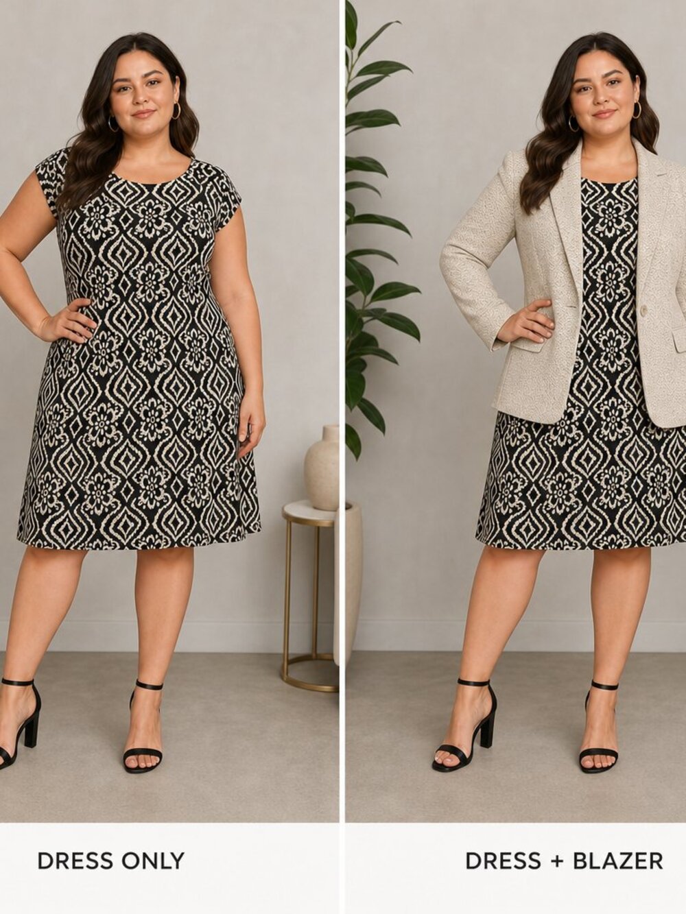 Enfocus Studio Black & Cream Geometric Dress – Size 12, Good Condition